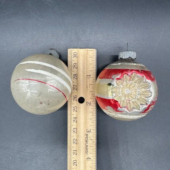 Vintage Shiny Brite Christmas Ornaments Mid Century Set Of 4 USA Indent Tornado - Picture 13 of 13